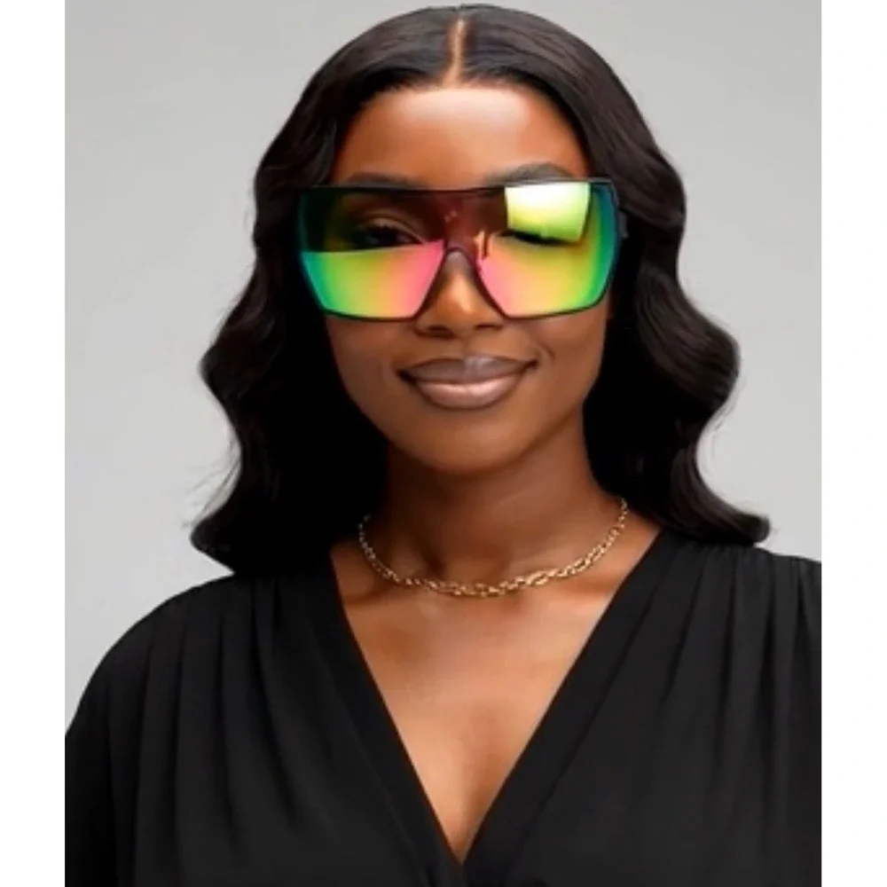 Shield Sunglasses Pink Mirrored Lens Flat Top Oversized Fashion Sunnies‎ Lentes